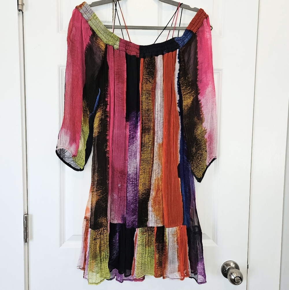 Anthropologie Floreat Off Shoulder Watercolor Sheer Lined Boho Dress S - Picture 8 of 8